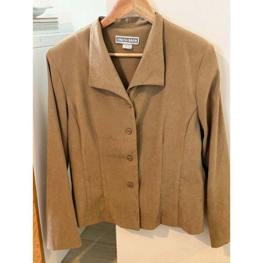 Vintage Dress Barn Brown Faux‎ Suede Blazer Jacket Fitted Minimalist ✨